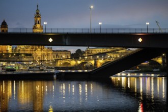 Partial collapse of the Carola Bridge in Dresden with the Church of Our Lady and Semperoper in the