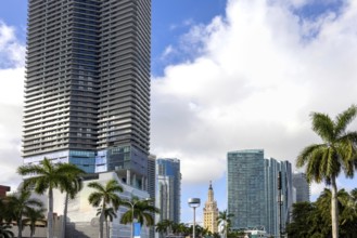 Miami downtown financial skyline and business shopping center near Biscayne bay and South beach