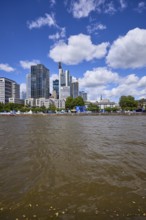 Skyline with Main and skyscrapers in Frankfurt am Main, district-free city, Hesse, Germany, Europe