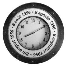 Clock showing date and time when the Le Bois du Cazier coal mining disaster struck on August 8,