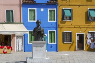 Monument to Baldassare Galuppi, composer, in Piazza Galuppi in Burano, Venice, Italy, Europe