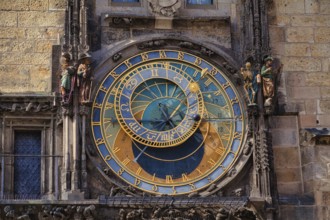 Detail, Famous medieval astronomical clock attached to the tower of the Old Town Hall. Built in