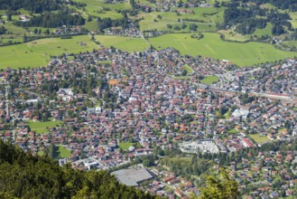 Panorama from Schattenbergkreuz, 1692m, on Oberstdorf, Allgaeu, Bavaria, Germany, Europe