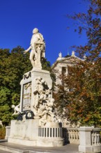 Mozart monument in the Burggarten, behind the façade of the House of Austrian History, Burggarten,