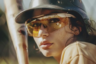 Close up of woman playing baseball. Generative AI, AI generated