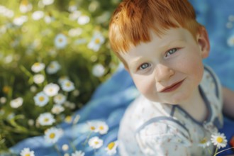 Toddler, boy, young, fair-skinned with red hair and freckles is exposed to sunlight without