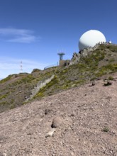 PR1 hiking trail with a view of the radar station on Pico Arieiro, Madeira, Portugal, Europe