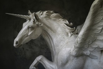 Sculpture of beautiful Pegasus with unicorn horn. KI generiert, generiert, AI generated