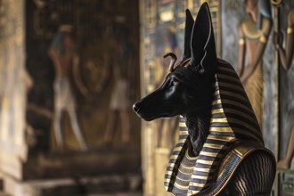 Egyptian god Anubis with head of a jackal. KI generiert, generiert, AI generated