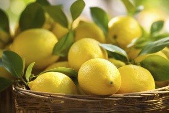 Basket with lemon fruits. KI generiert, generiert AI generated