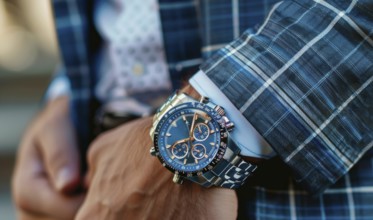 Close up of a hand with luxury watch. Expensive lifestyle of a successful businessman., AI