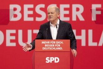 Olaf Scholz (Federal Chancellor) on stage at the special party conference of the SPD (Social