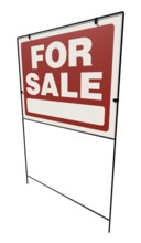 Left facing for sale real estate yard sign isolated on a white background