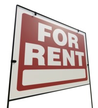 Right facing for rent real estate yard sign isolated on a white background