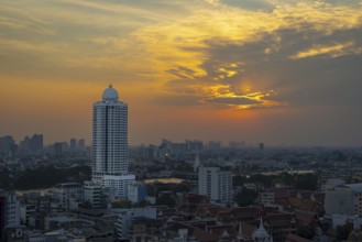 Panorama of the Bangkok skyline at sunset from the Grand China Princess in Chinatown, Thailand,