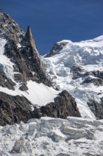 High alpine mountain landscape, glaciers and mountain peaks, La Jonction, Chamonix, Haute-Savoie,