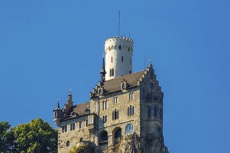 Lichtenstein Castle, fairytale castle of Württemberg, historicist building, landmark of the Swabian