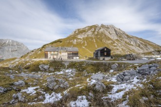 Lamsenjochhütte in autumn, Karwendel, Tyrol, Austria, Europe