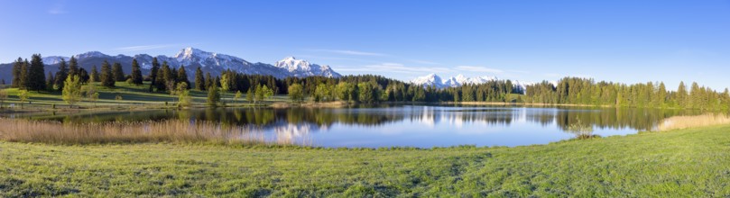 Hegratsrieder See near Füssen, Allgäu Alps, snow, panorama, Allgäu, Bavaria, Germany, Europe