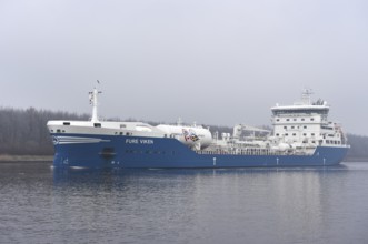 Tanker, Tanker Fure Viken sailing in the Kiel Canal in winter, NOK, Kiel Canal, Schleswig-Holstein,