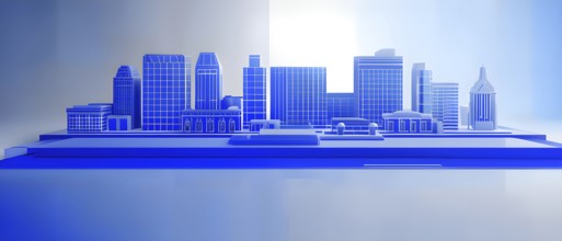 Three dimensional rendering of a model of a city with skyscrapers, AI generated