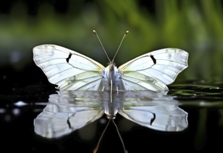 Close-up of a cabbage white butterfly (Pieris rapae), with its fine, pale wings and the subtle