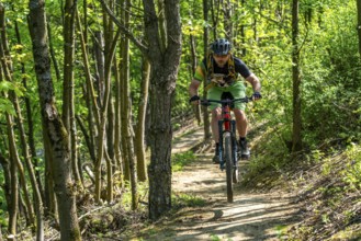 Brammentrail, mountain bike trail on the Schurenbach spoil tip, in Essen North Rhine-Westphalia,