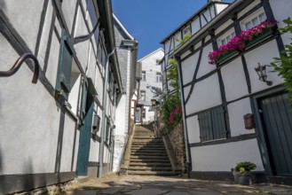 The old town centre of Essen-Kettwig, Ruhrstrasse, church steps, night watchman, Essen North