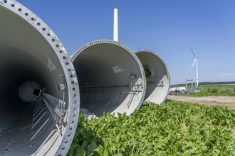 Repowering, dismantled Enercon E-58 wind turbine in a wind farm near Issum, 9 older wind turbines