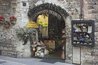 Arts and crafts, souvenir sales in Assisi, Umbria, Italy, Europe