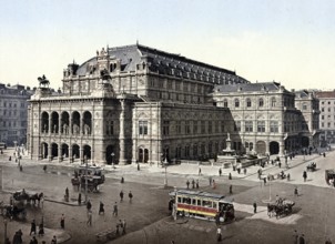 The Opera House in Vienna, Austria, Historical, digitally restored reproduction from a 19th century