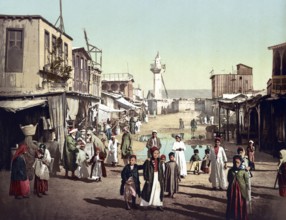 Port Said, the Arab quarter, Egypt, Historical, digitally restored reproduction from a 19th century