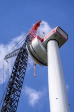 Erection of a wind turbine, wind energy plant, assembly of the ring generator, with a crawler