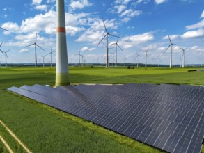 Wind farm near Marsberg, photovoltaic system, utilisation of land for renewable energies,