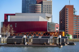 Holiday homes Wikkelboat, at Floating Rotterdam Rijnhaven, floating wooden houses, for rent, at Kop