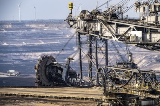 Lignite opencast mine Garzweiler, bucket wheel excavator mining overburden, coal, near Jüchen,