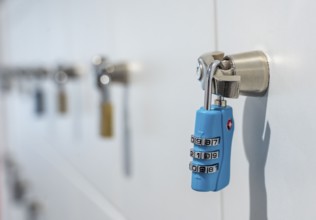 Lockers, in a training centre, lockable compartments with padlocks