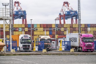 Entry and exit for container lorries, to the MSC container terminal in the seaport of Bremerhaven,