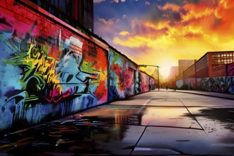 AI generated picture of an urban wall covered with graffiti