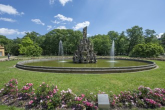 Huguenot Fountain in the City Park, Erlangen, Middle Franconia, Bavaria, Germany, Europe