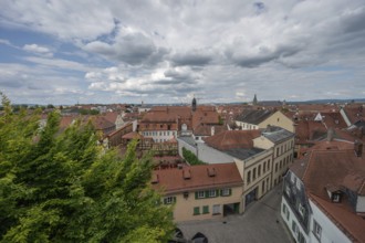 View from the cathedral square to the old town centre of Bamberg, Upper Franconia, Bavaria,