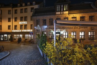 Historic Restaurant Steichele in the evening, Nuremberg, Middle Franconia, Bavaria, Germany, Europe