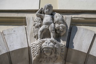 Sculpture above the main entrance of Dürer-Gymnasium, Sielstr. 17, Nuremberg, Middle Franconia,