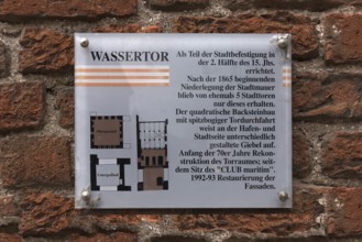 Information board at the historic water gate, Wismar, Mecklenburg-Western Pomerania, Germany,