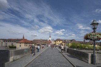 Heiligenbrücke with a view of the town hall and St Kilian's Cathedral, Würzburg, Lower Franconia,