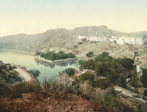 Jeypore, Jaipur. Amber Castle, India, digitally restored reproduction from a 19th century original,