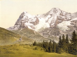 Wengern Alp, Mönch und Eiger, Bernese Oberland, Switzerland, Historic, digitally restored