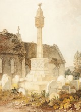 Monument in a Church Cemetery, Northamptonshire, England, digitally restored reproduction of a