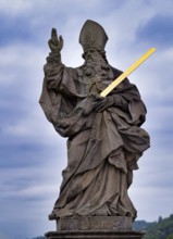 Statue, sculpture of St Kilian on the old Main bridge, Würzburg, Lower Franconia, Bavaria, Germany,