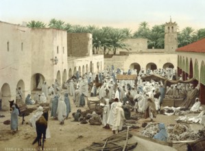 Market in the old town centre of Biskra, Algeria, ca 1890, Historical, digitally restored